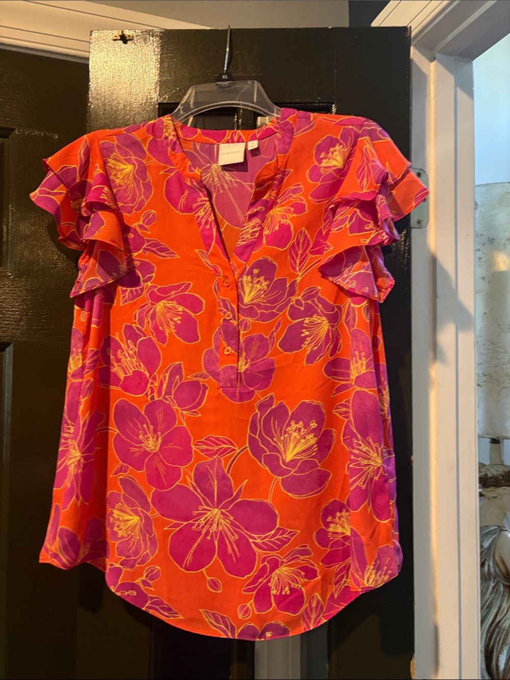 Zac & Rachel Orange Blouse with Purple Floral Print